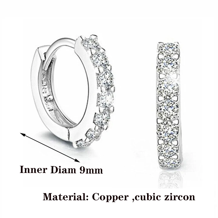Korean Fashion Exquisite Round Crystal Silver Color Earrings For Women Small Hoop Earrings Wedding Party Jewelry Wholesale