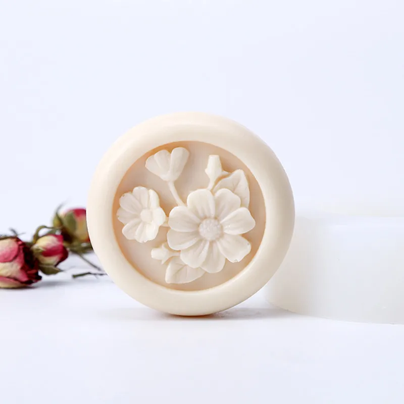 Round Soap Mold with Flower Pattern Very Flexible Silicone Mold for Handmade DIY Soap Making Candle Making Resin Crafts Mould