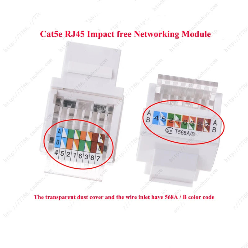 Cat5e RJ45 Punch free Impact free Networking Module Ethernet Module with Color marks Cat5e T568A./B module