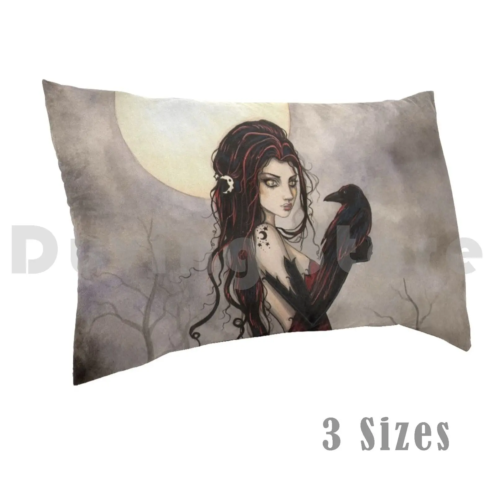 The Raven Gothic Fantasy Woman Full Moon By Molly Harrison Pillow Case Printed 50x75 Fantasy Fairy Raven Witch