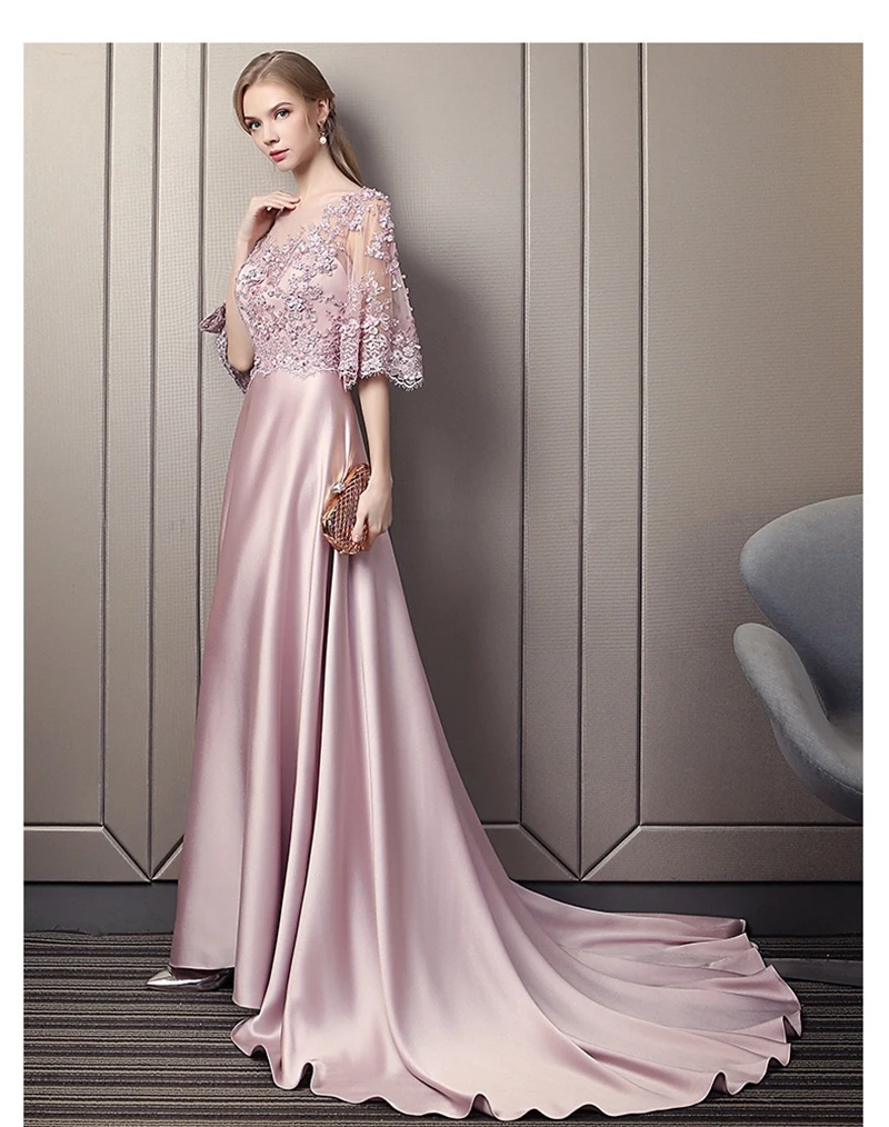 Mutter der Braut Kleider Elegante A-Line Luxus Perlen Blumen Halbarm Hochzeit Gast Abendkleider robe de soirée femme