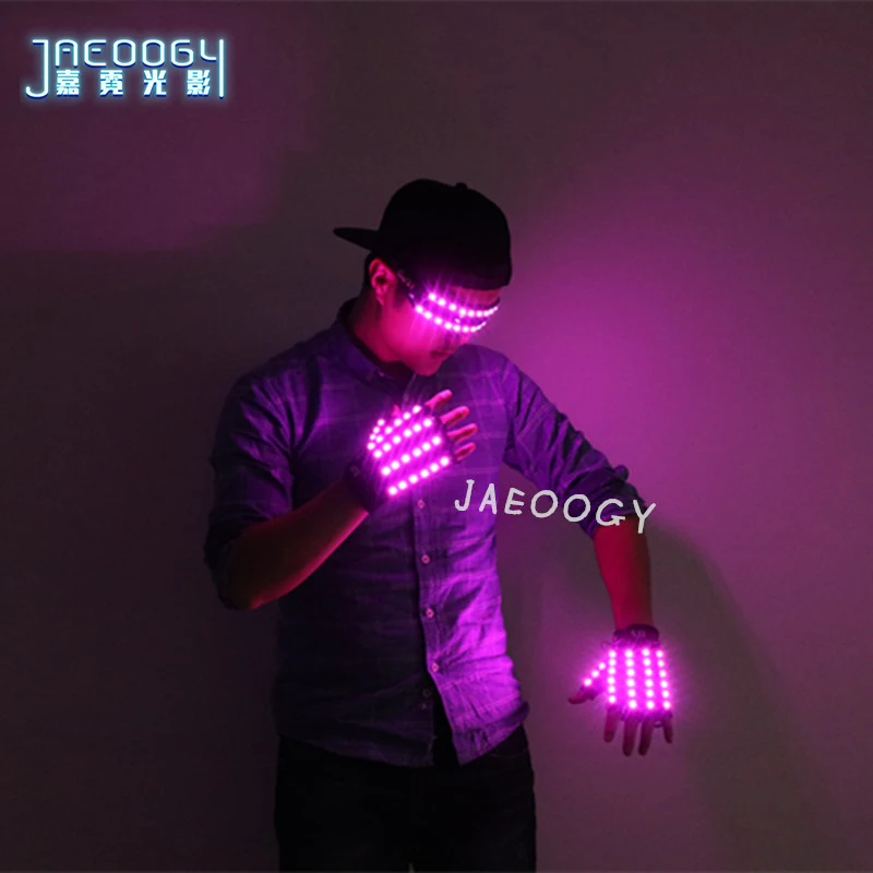 LED Luminous Gloves for Halloween, Night Club, Fluorescent Glasses, Mechanical Dance Performances Props