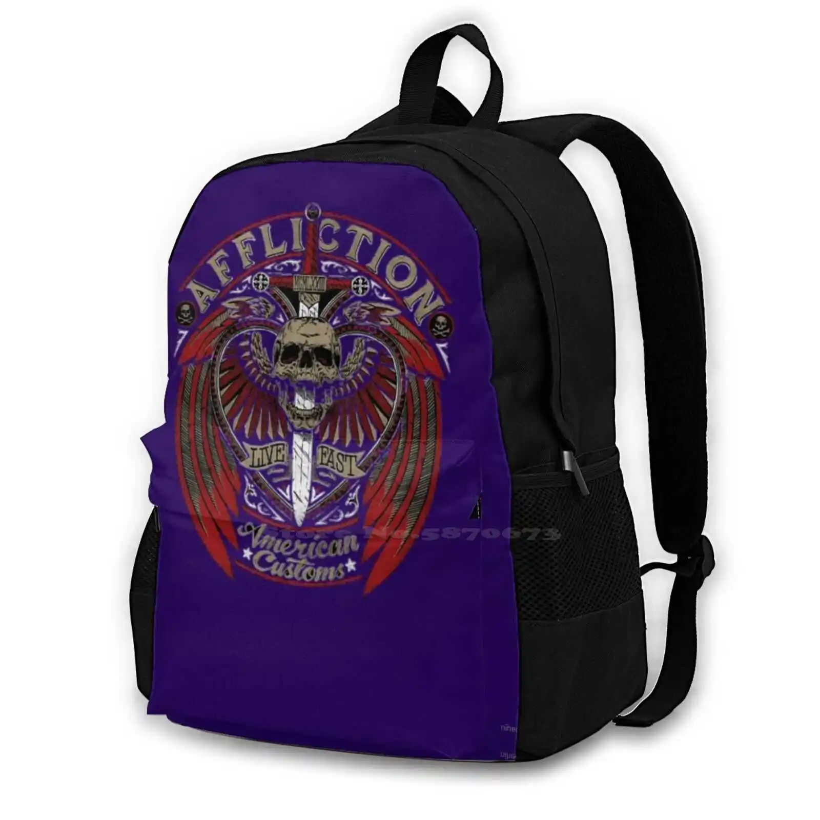 _ American Customs Backpack For Student School Laptop Travel Bag American Customs Skull Red The Amity Lyrics Metalcore Amity