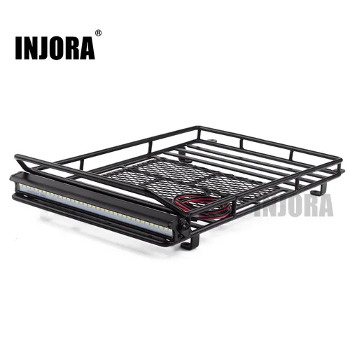 INJORA-245*150mm 수하물 캐리어 루프 랙, LED 라이트 바 포함, 1/10 RC 크롤러 자동차 Axial SCX10 TRX4 용 