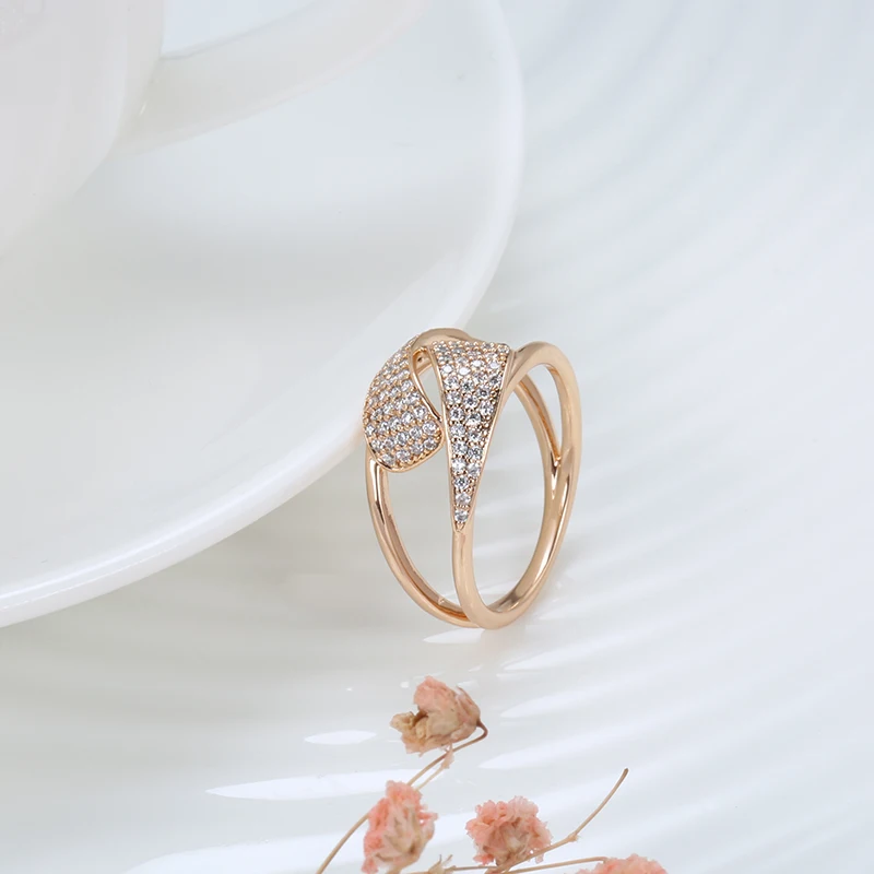 Kinel Hot 585 Rose Gold Ring Fashion Jewelry 2021 Micro Wax Inlay Natural Zircon Geometry Fine Ring Women Ethnic Wedding Jewelry