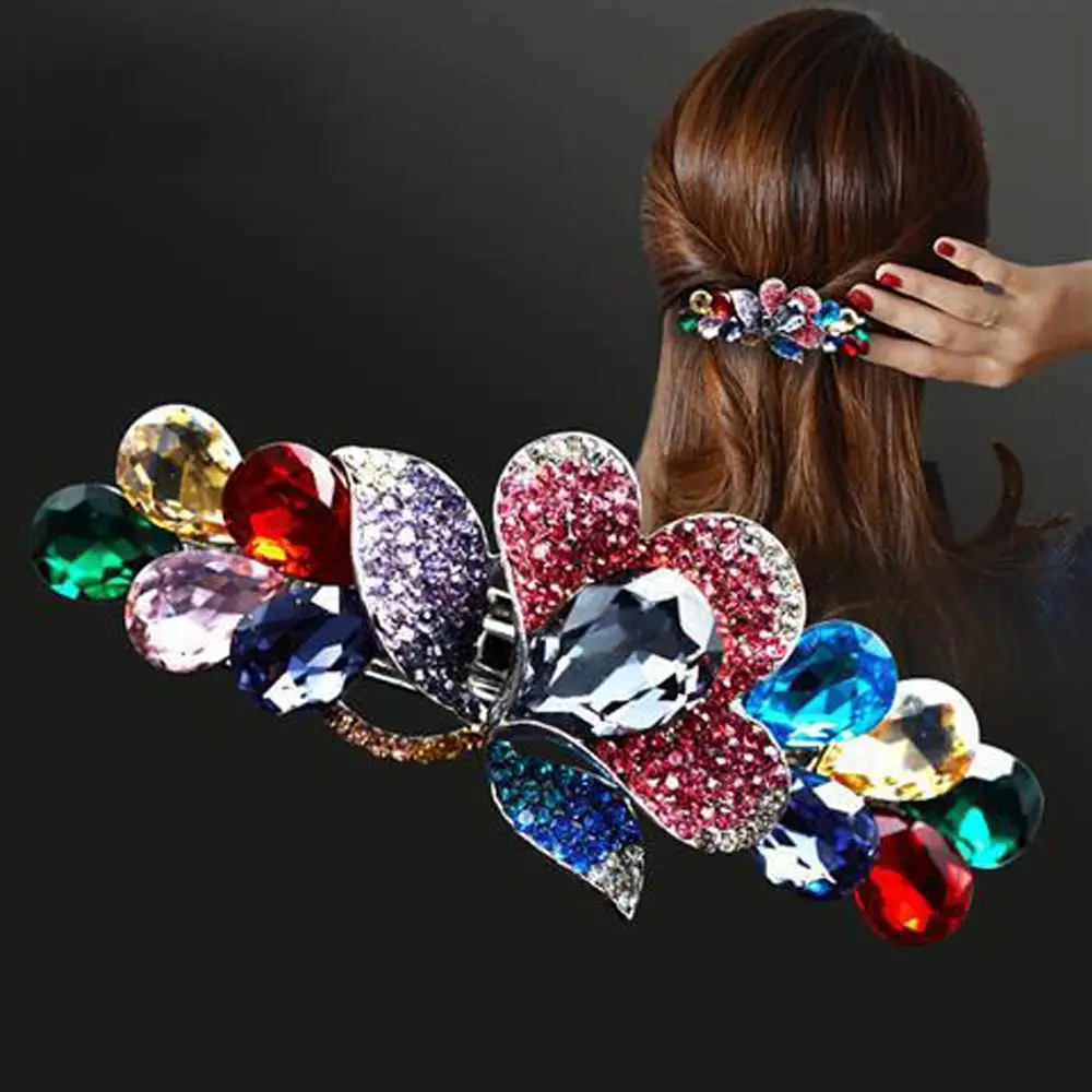

Vintage Elegant Headwear Crystal For Girls Ponytail Holder Women Hair Clips Spring Clips Hairpins Korean Barrettes