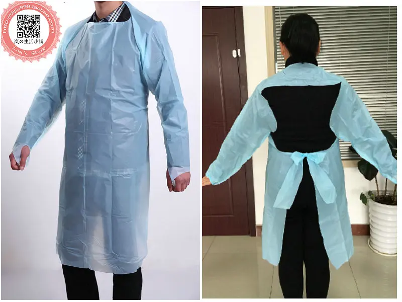 10pc 30g Disposable sleeved apron CPE robe cleaning raincoat isolation protective gown waterproof cloth reverse wearing coverall