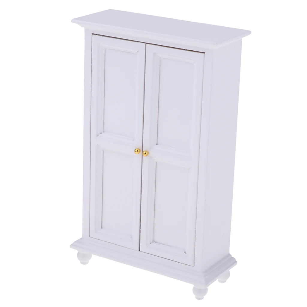 1:12 Dollhouse Miniature Furniture - White Wooden Wardrobe Cabinet, Realistic Model Home Display, European Style