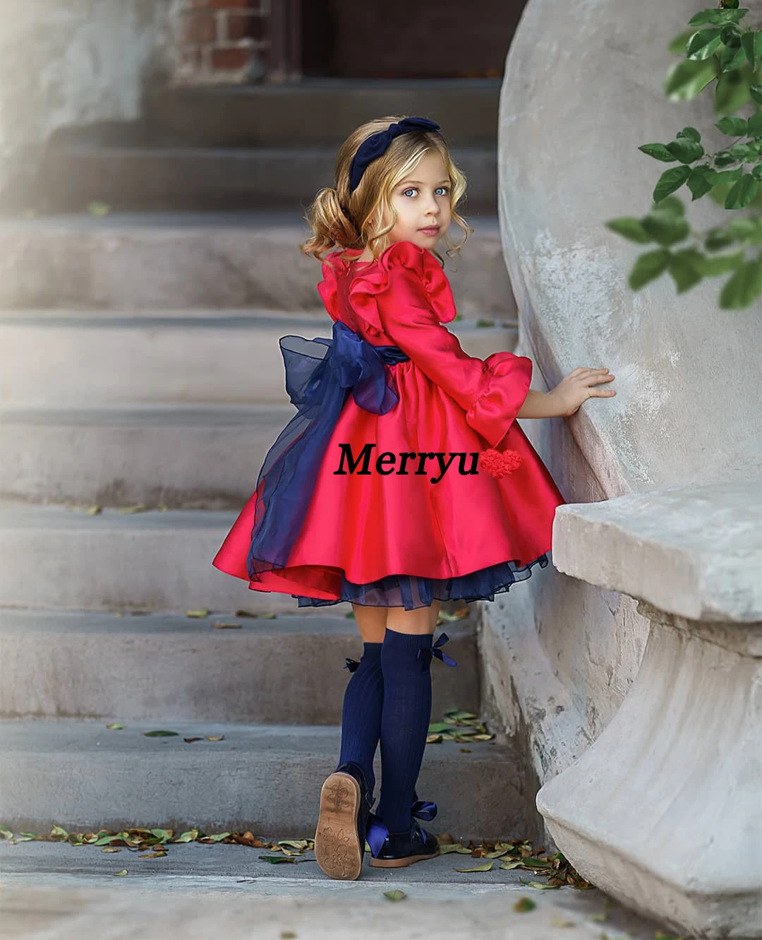 Red Satin Girl Christmas Party Dress Simple  Kids Birthday Dress Short Flower Girl Dress