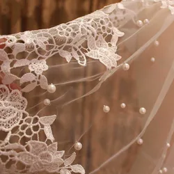Customized Lace Edge Pearls Wedding Veil 1 Layer Short Bridal Veil with Comb Short Veil with Pearls New Wedding Accessories