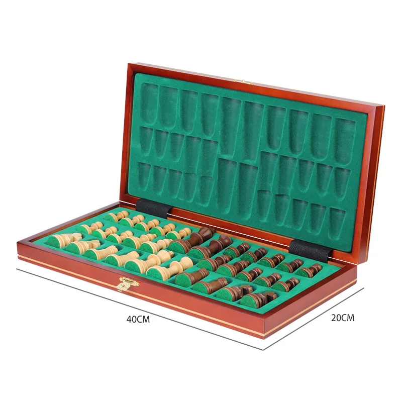 40 Cm Folding Solid Wood Chess Hot Stamping Process Wooden Chess Set Magnetic Chess Pieces Chess Board with Storage Slot