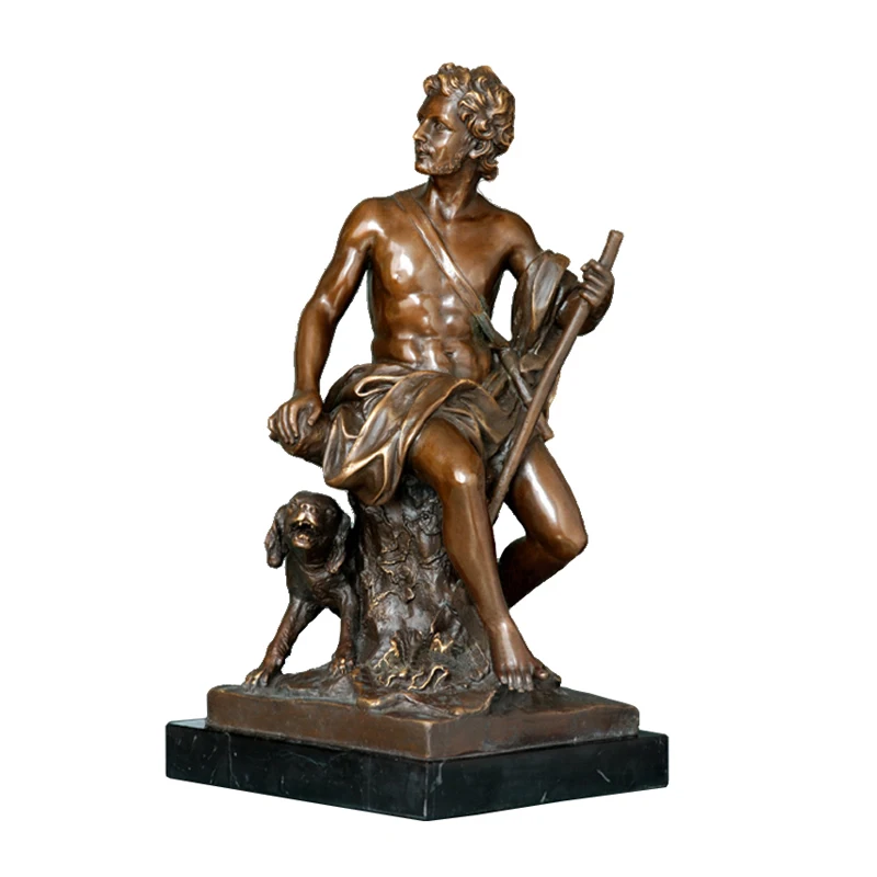 

Classical Europe Bronze Statue The hunter with a dog sculptures brass copper figurine business Gifts