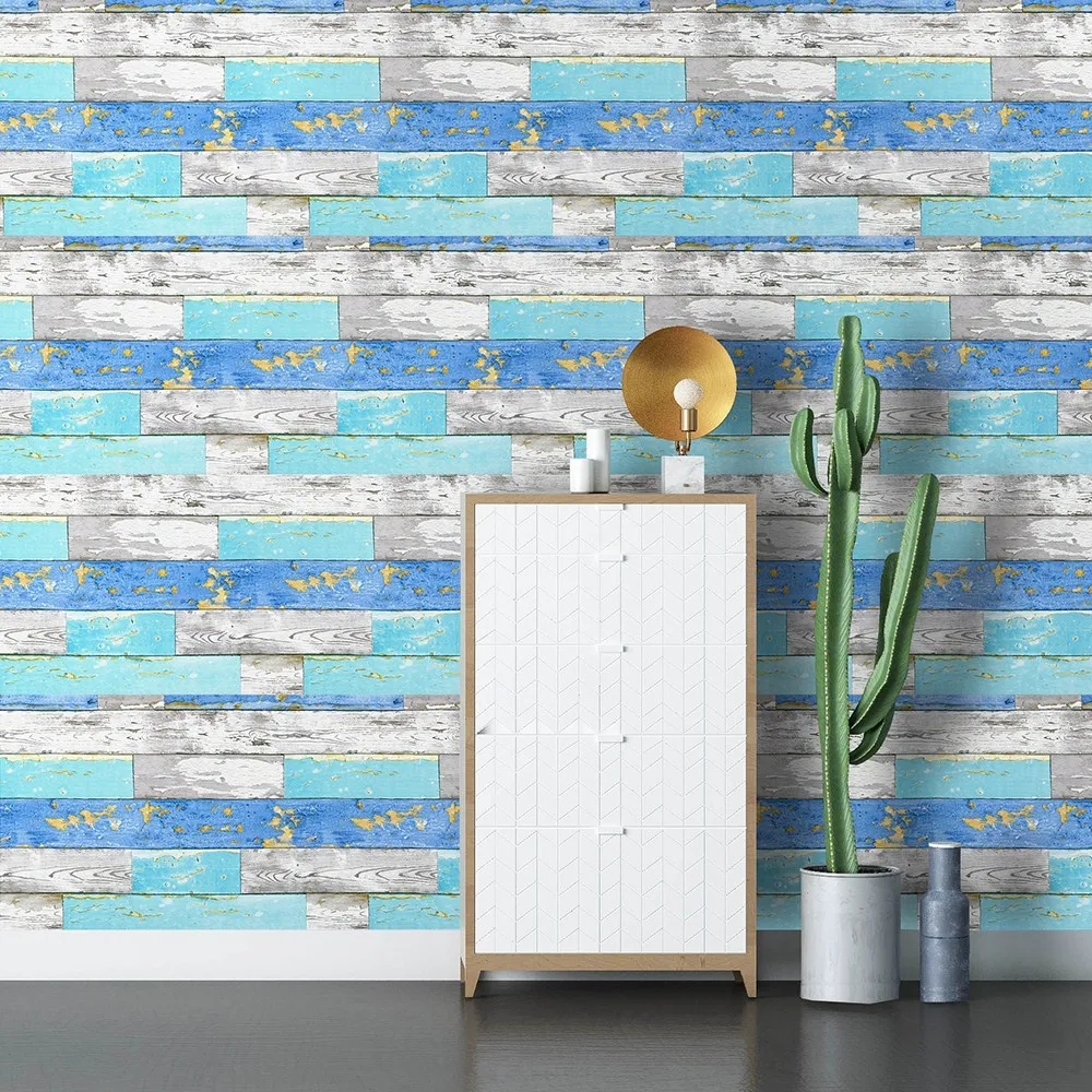 Blue Wood Vinyl Self Adhesive WallPaper For Living Room Bedroom Furniture Home Walls Decor 17.7\
