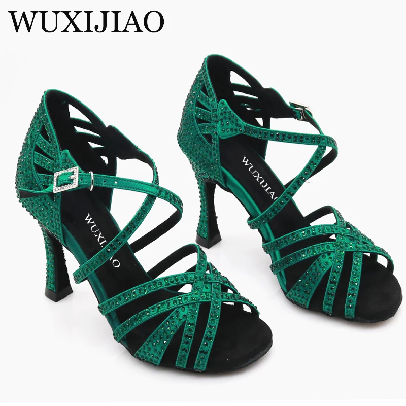 WUXIJIAO Dance shoes Rhinestone dance shoes ballroom dance shoes women jazz dance shoes contrast Rhinestone green