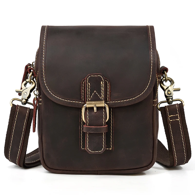 MAHEU Vintage Leather Small Shoulder Bags for men Crossbody Bag Mini Sling Bag Waist Bag Belt Pouch For Men Male Waist Pack