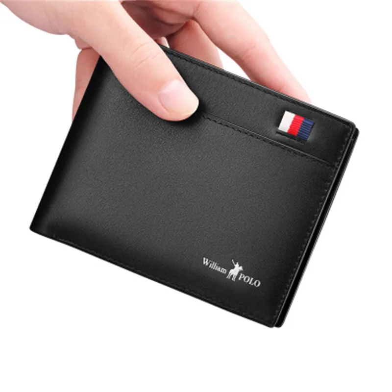 WILLIAMPOLO Men\'s Slim Wallet Genuine Leather Mini Purse Casual Design Wallet Fashion Brand Short Small Pouch Gift