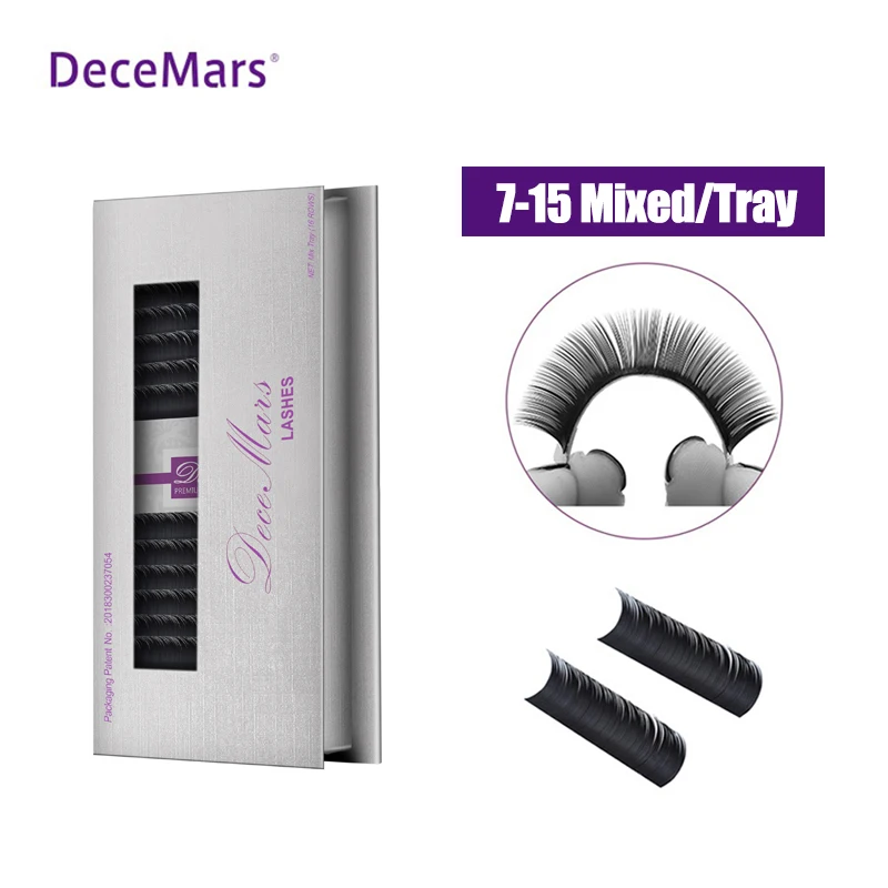 DeceMars  eyelash extension 7-15mm Mixed Length in one tray Synthetic Mink Eyelash Extension for Grafting eyelash extension use