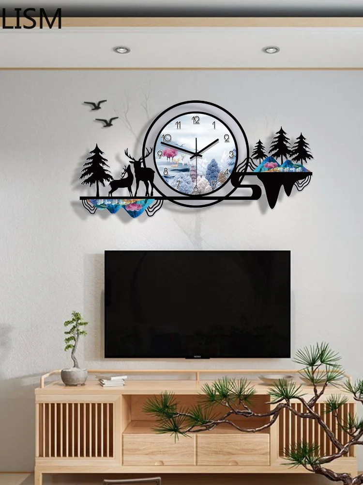 

Wall Clock Elegant Luxury Living Room Mute Nordic Elk Wall Decoration Light Luxury Wall Hanging Modern Clock Horloge Mural