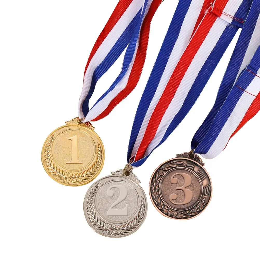 3PCS Metal Award Medals with Neck Ribbon Creative Style Gold Silver Bronze Medal for Sports Academics Competition