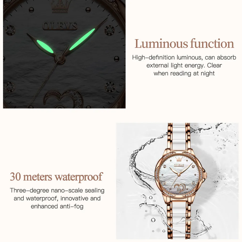 OLEVS-relojes mecánicos automáticos para Mujer, Reloj de pulsera de acero de cerámica creativa, nuevo