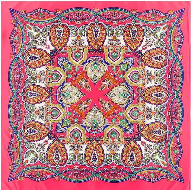 

Silk Square Scarf Women Square Scarves Floral Leaves Print Muslim Hijab Female Foulard Luxury Lady Foulard Big Bandana