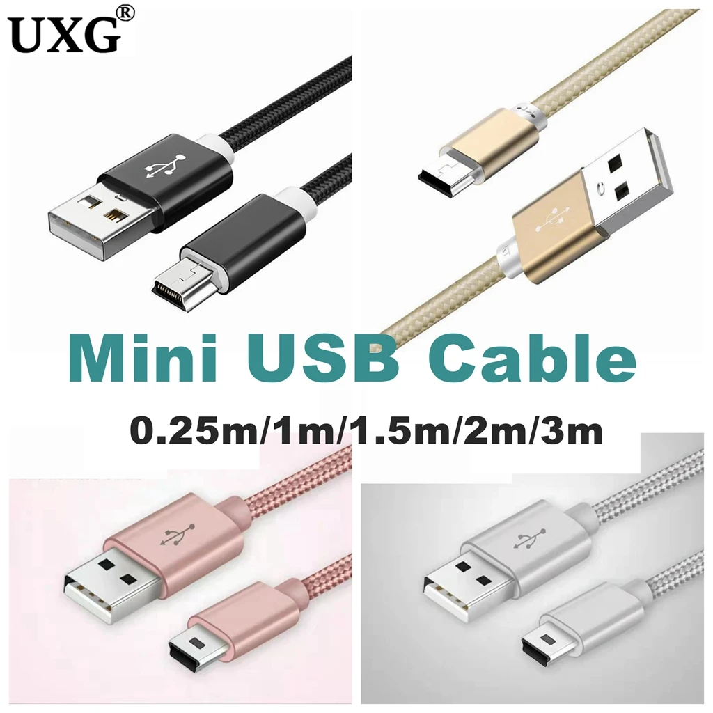 

Colorful Braided Mini Usb 5pin Data Sync Charge Cable Cord Adapter USB 2.0 T-port Line For MP3 MP4 Car DVR Camera 0.25m/1m/2m/3m