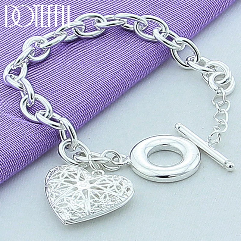 

DOTEFFIL 925 Sterling Silver Heart Photo Frame Bracelet For Women Wedding Engagement Jewelry