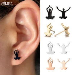 Mini Mens Ankh Yoga Stud Earrings for Women Sports Ear Asymmetric Jewelry Stainless Steel OM Symbol Earring Casual Unisex Gifts
