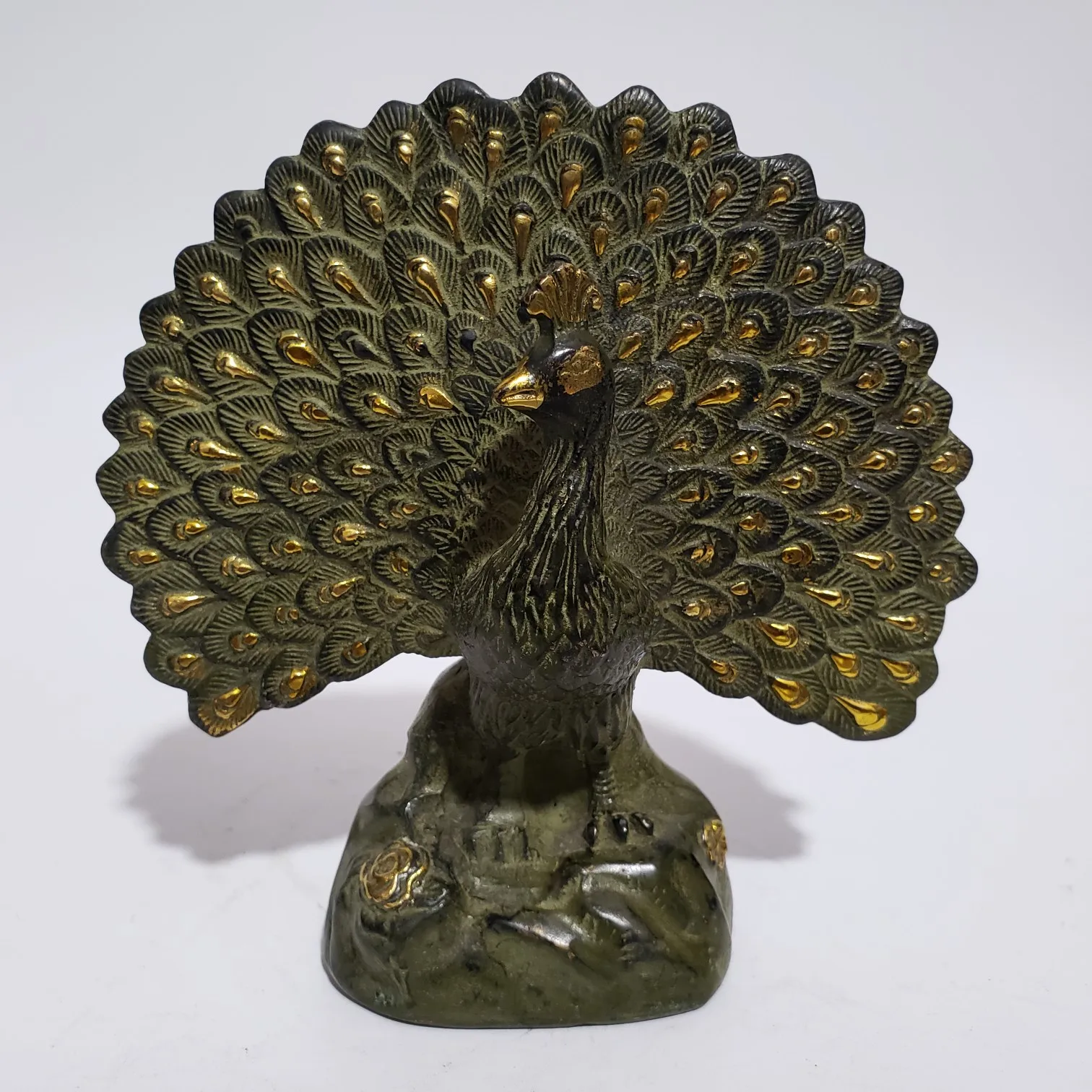 Antique Made Bronze Gilded Peacock Open Screen Home Decoration Handicraft Ornaments