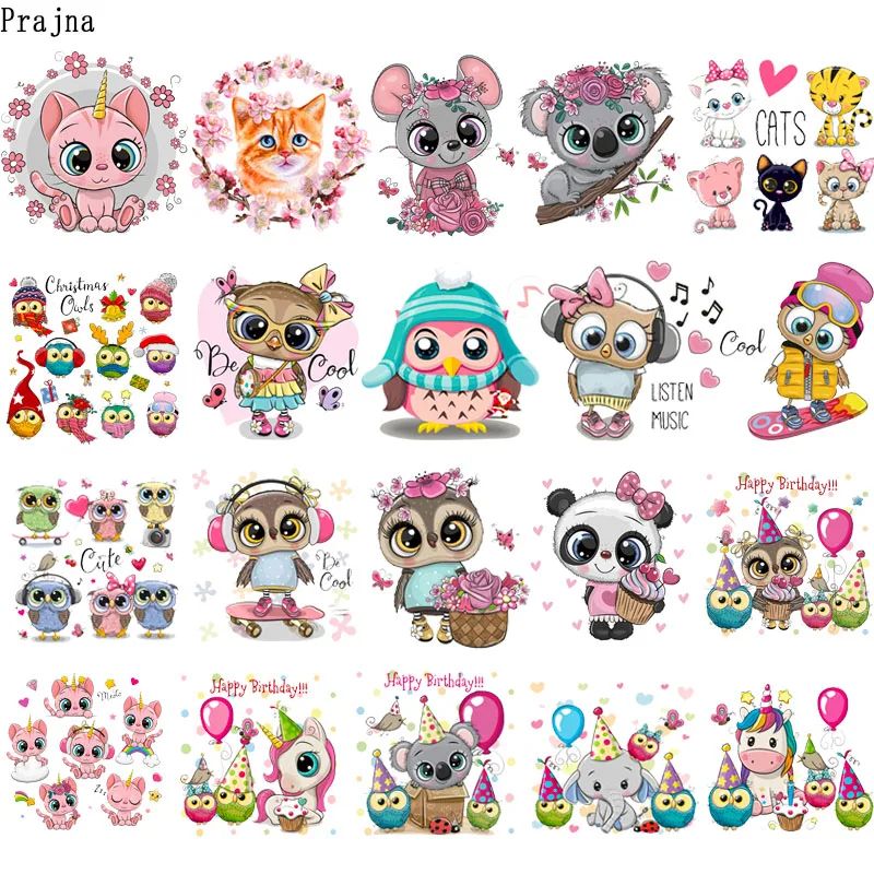 Prajna Owl kaola Patch Catoon Iron On Transfer Patches Heat Transfer Vinyl Patches Thermal Sticker Stickers On Baby Clothes DIY