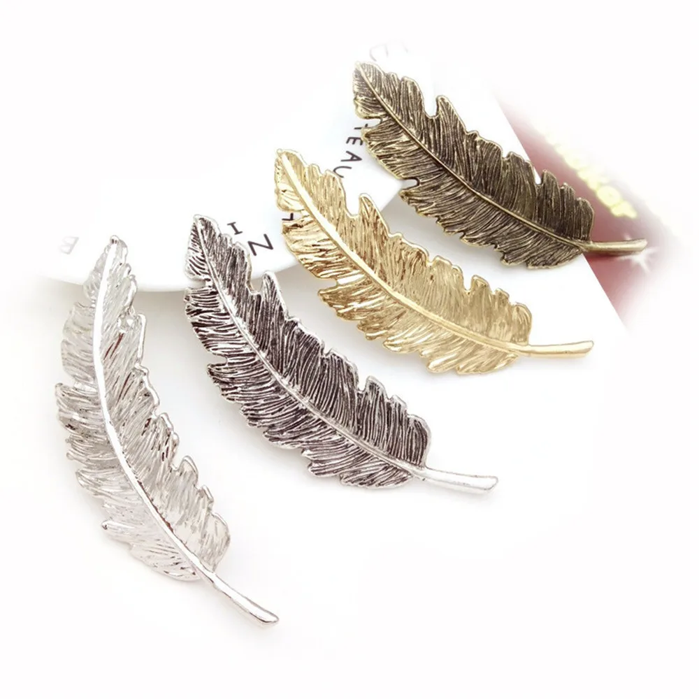 1Pcs Fashion Metal Leaf Shape Hair Clip Barrettes Crystal Pearl Hairpin Barrette Color Feather Hair Claws Hair Styling Tool