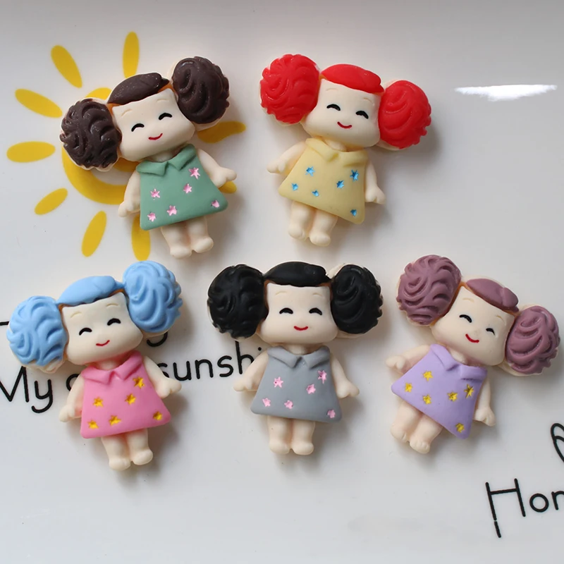 20pcs/Lot Mini Resin Little Girl Curly Hair Cabochon Miniature Pattern Applique Ornament Craft DIY Scrapbook Earring Accessories