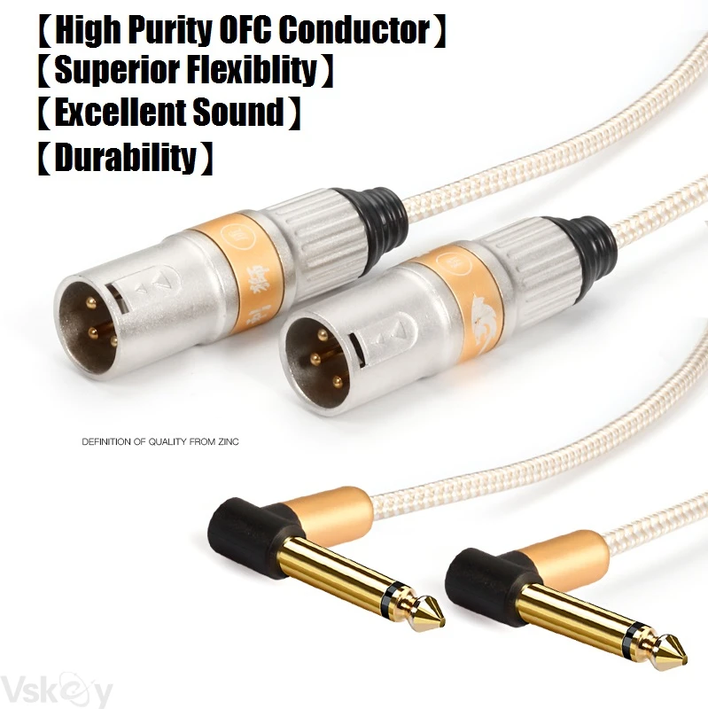 Dual 1/4 Inch TS Mono 6.35mm to 2 XLR 3-Pin Male Audio Cable for Amplifier Mixer Console XLR to 6.35 OFC Shielded Cords 1m 2m 3m