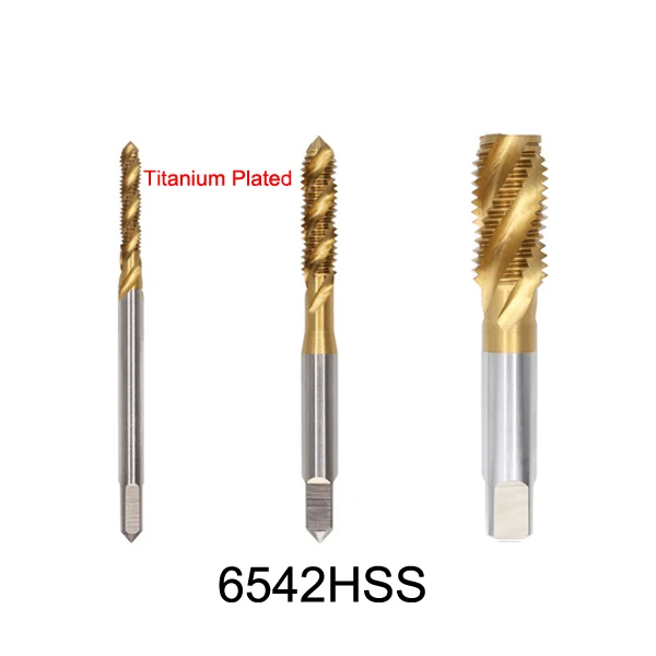 M2*0.4 M2.5*0.45 M3*0.5 M4*0.7 M5*0.8 M6*1 M8*1.25 6542HSS Titanium Plated Miller Spiral Fluted Pointed Machine Thread Screw Tap