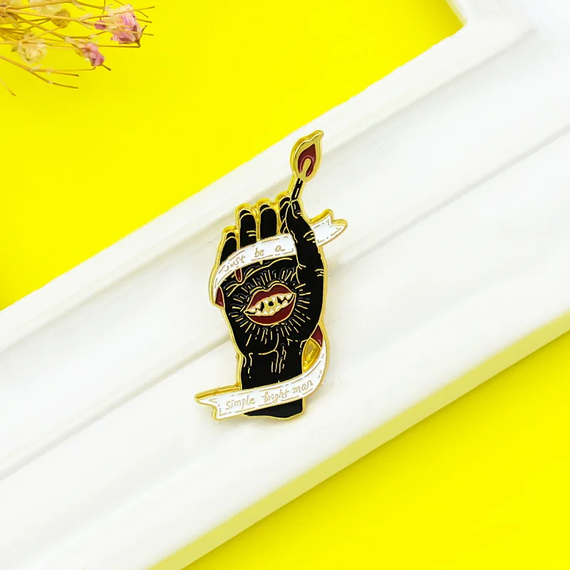 Retro Creative Light Up The Darkness Of A Match Design Alloy Enamel Brooch, Exaggerated And Funny Hand-shaped Badge Pin Jewelry