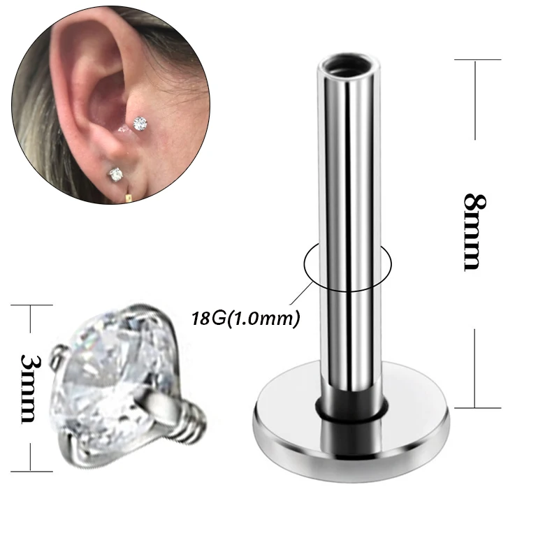 1Pc Steel Crystal Labret Monore Rings Lip Piercings Heart Star Orelha Cartilage Ear Helix Stud Tragus Barbell Piercings Jewelry