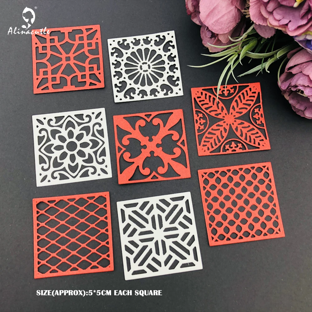 Alinacutle Metall-Stanzformen, geschnitten, 8-teilig, quadratisch, Keramikfliesen-Set, Scrapbooking, Papierhandwerk, handgefertigt, Album, Kartenstanze, Kunstmesser