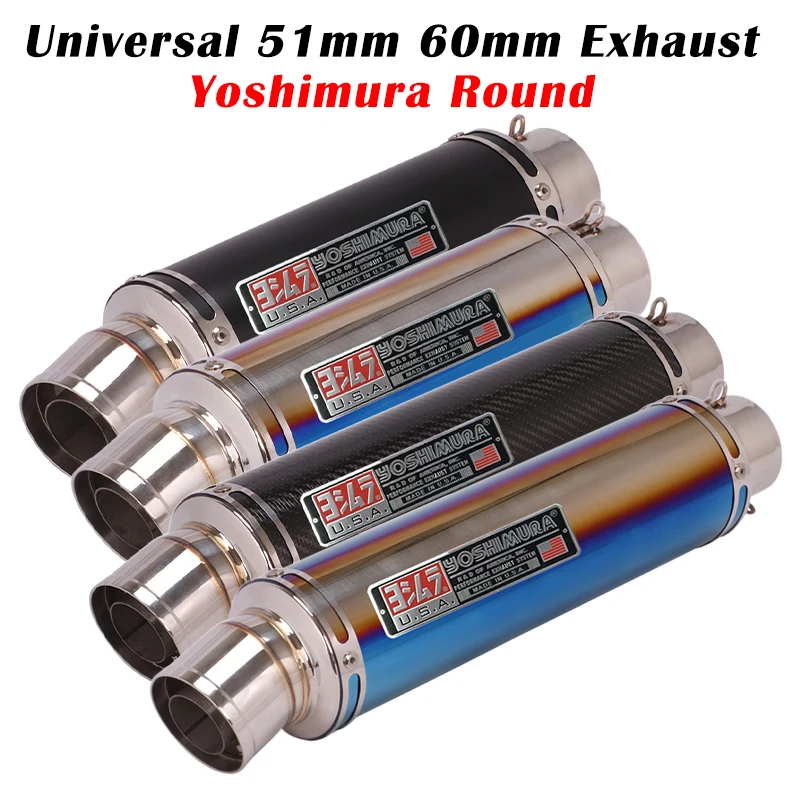 

Universal Yoshimura Round 60mm Motorcycle Exhaust Escape Systems Modify 51mm Carbon Fiber Muffler With DB Killer For R15 CBR 500