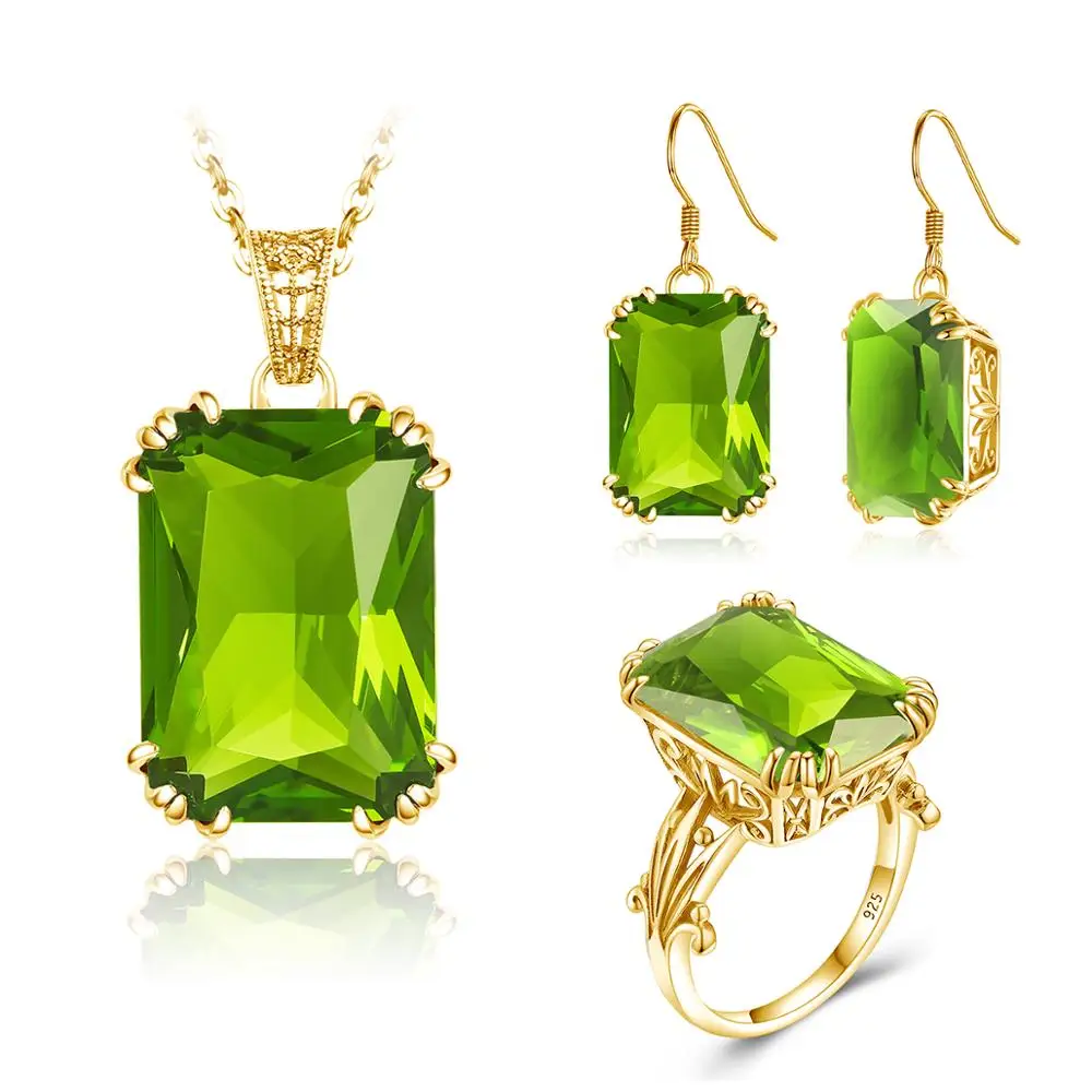 

Massive Peridot Jewelry Sets For Women With Stones Ring Earrings Nekclace Boho Wedding Party 925 Sterling Silver Jewellery Sale