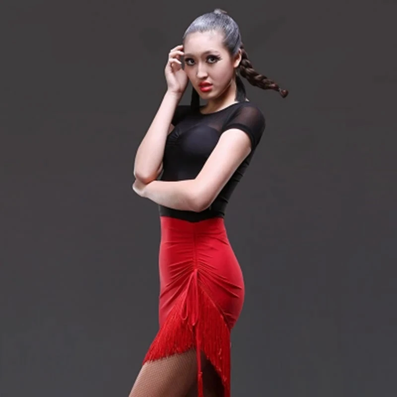 Latin Fringe Tango Rumba Cha Cha Ballsaal Kordelzug Tanzkleid Rock Square Dance Rot Latin Kleidung Frauen Latin Dance Kleid