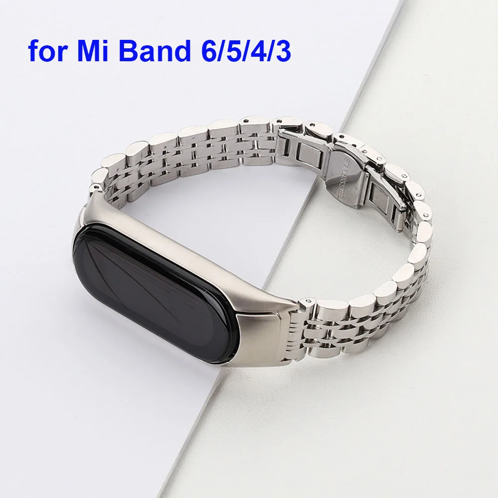 Silver Metal Mi band 7 6 Strap Bracelet for Xiaomi Mi Band 4 5 Miband Watchband with tool Luxury Metal Watch Band for Men Women