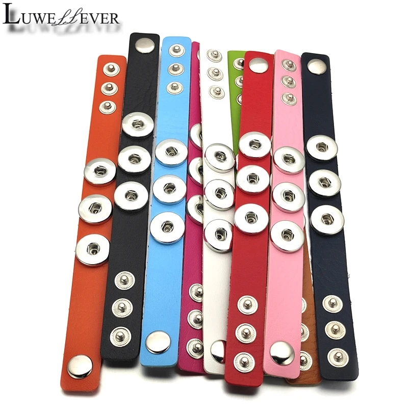 New 3 Snaps Candy Colors 174 Pu Leather Retro Fashion Bracelet 18mm Snap Button Bangle Charm Jewelry For Women Men Gift