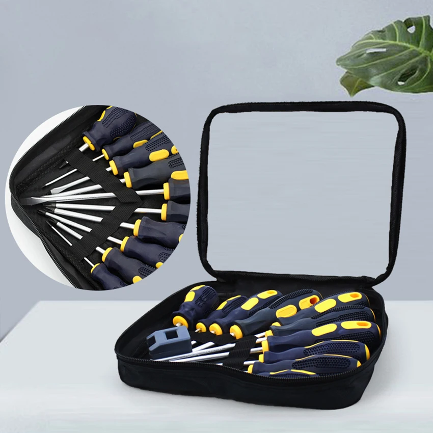 Set di cacciaviti, assortiti, 10 pezzi, cacciaviti magnetici Set di cacciaviti a croce/scanalati con magnetizzatore, borsa per il trasporto