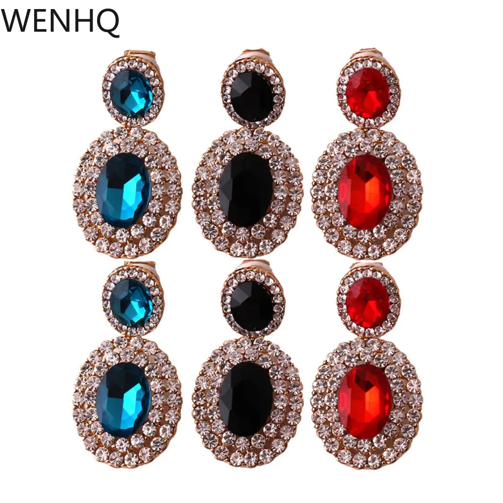 WENHQ Rhinestone Crystal Clip on Earrings No Pierced for Women Fashion Luxury Cuff Earrings Statement Gold Color Fake Piercing