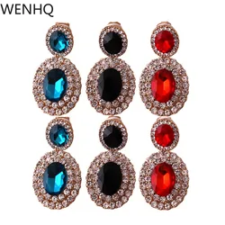 WENHQ Rhinestone Crystal Clip on Earrings No Pierced for Women Fashion Luxury Cuff Earrings Statement Gold Color Fake Piercing