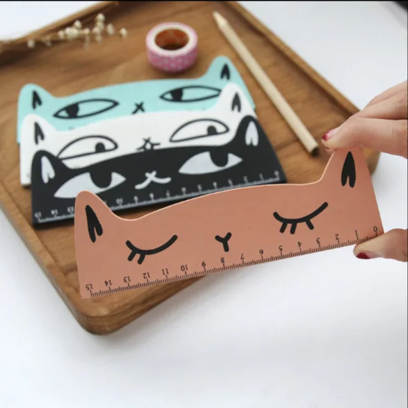 15cm Fresh Candy Color Cute Cat Wooden Ruler Measuring Straight Ruler Tool Promotional Gift Stationery