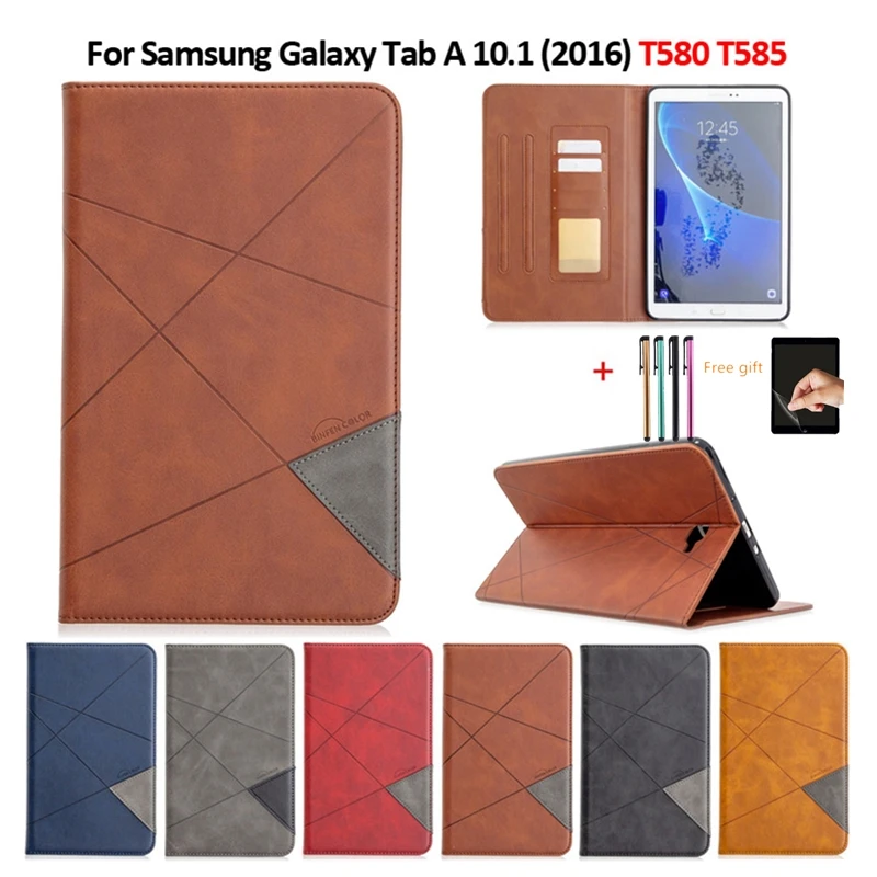 

Чехол-кошелек для Samsung Tab A 10,1, 2016, из искусственной кожи, с подставкой, для планшета Samsung Galaxy Tab A, A6, 10, 1, T580, T585, с ручкой и пленкой