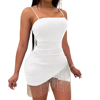 Image Sexy Spaghetti Strap Tassel Slim Fashion Bandage Bodycon Evening Party Club Wear Short Mini Dress Summer