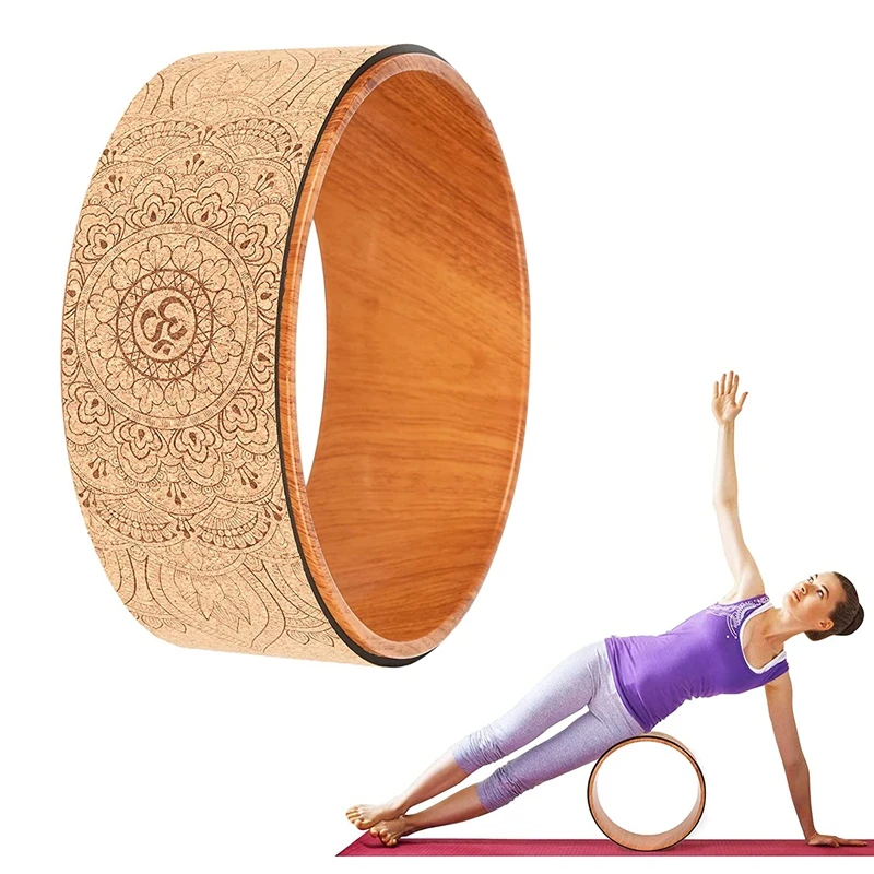 Yoga Wheel Back Wheel Yoga Roller Cork Yoga Wheel For Stretching Flexibility Back Bends Deepen Yoga Pose Backbend Wood