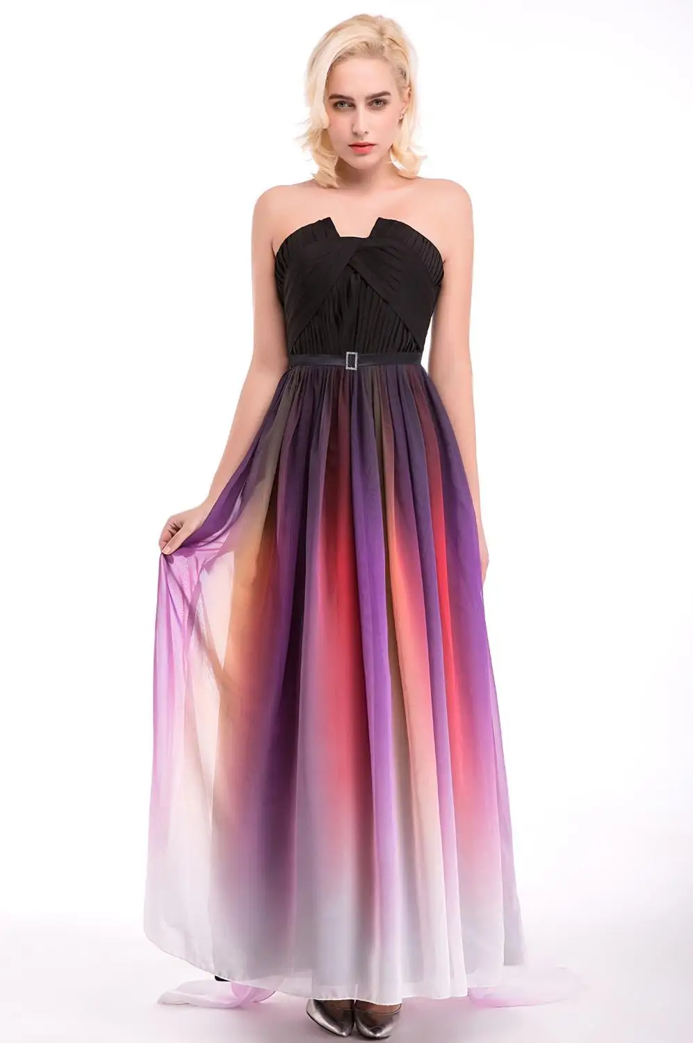 2025 Sexy  Real Photo Pleated Gradient Chiffon Prom Dresses Long Ombre Formal Evening Dress Party Gown Vestidos De Gala BM163